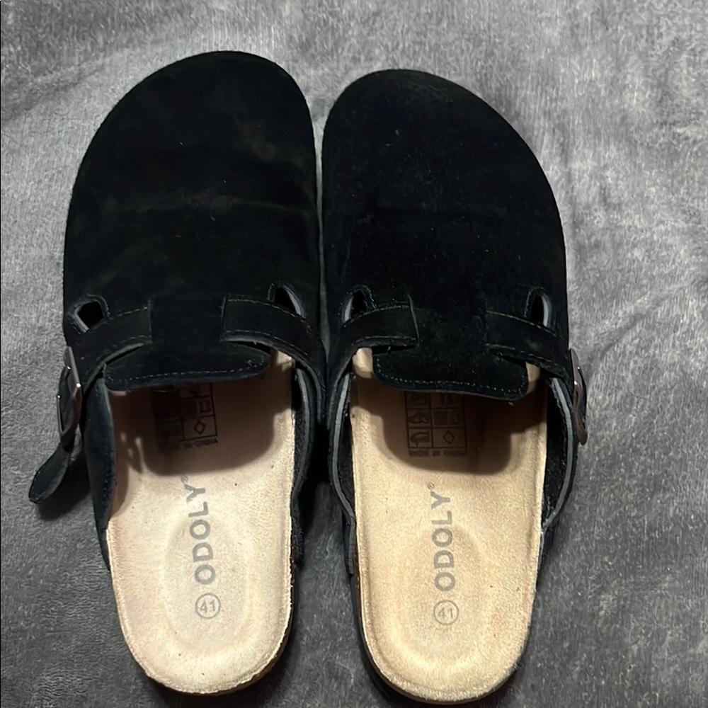 Black Two-Strap Comfort Sandals with Buckles